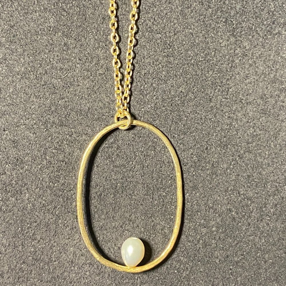 Handmade totally unique gold tone & pearl pendant necklace